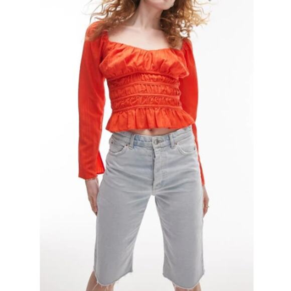 New ~ TOPSHOP ~ Sweetheart Neck Textured Long Sleeve Top Size 2 - Picture 9 of 9